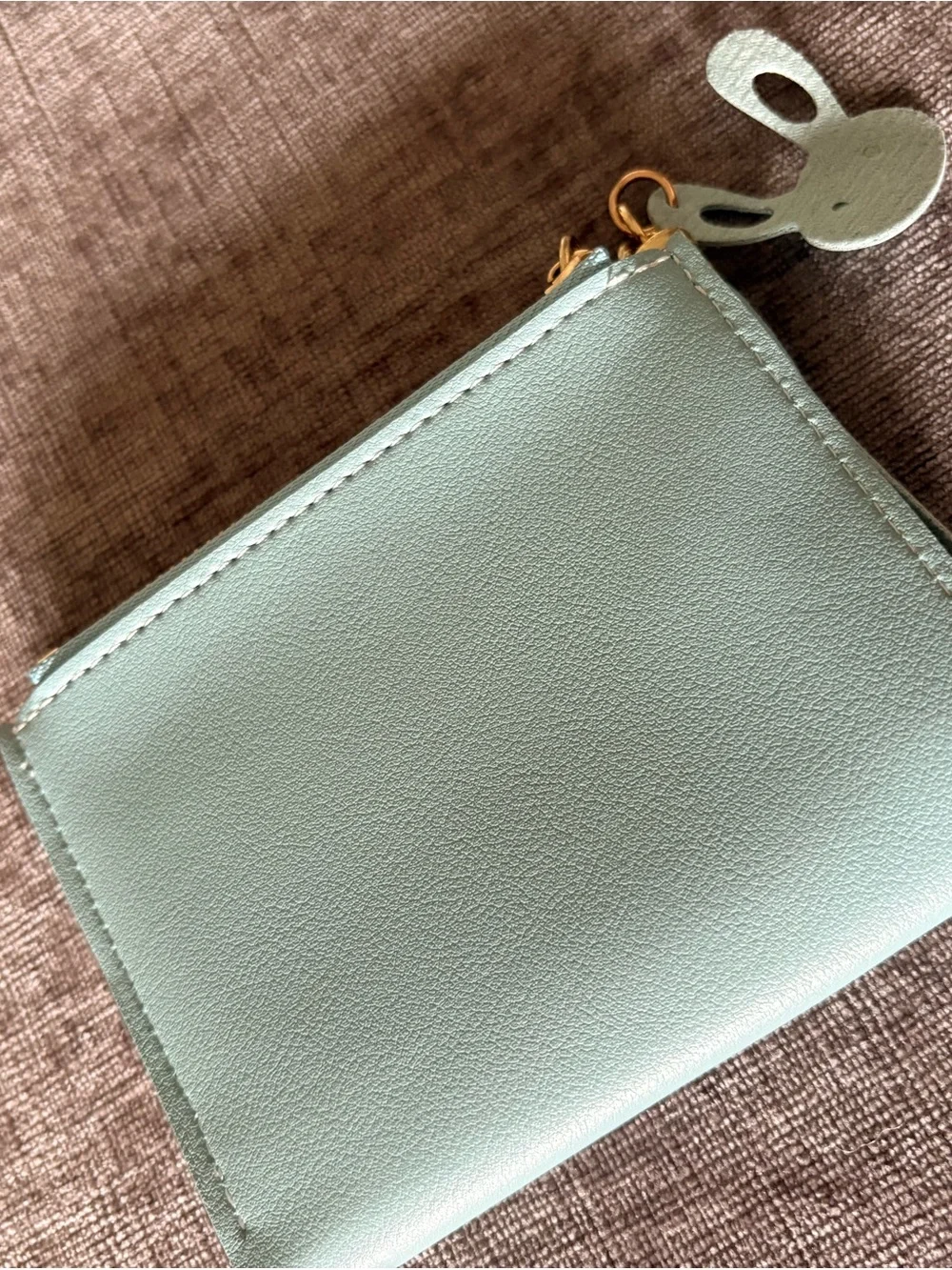 Compact Tricolor Faux Leather Wallet with Tassel Charm - Blue/Green/Cream